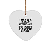 Funny Flight Attendant Gifts from Friends and Family, Heart Ornament for Christmas Unique Presents, 'I May Be A Flight Attendant, But I Can't Fix Stupid People.' - Image 1
